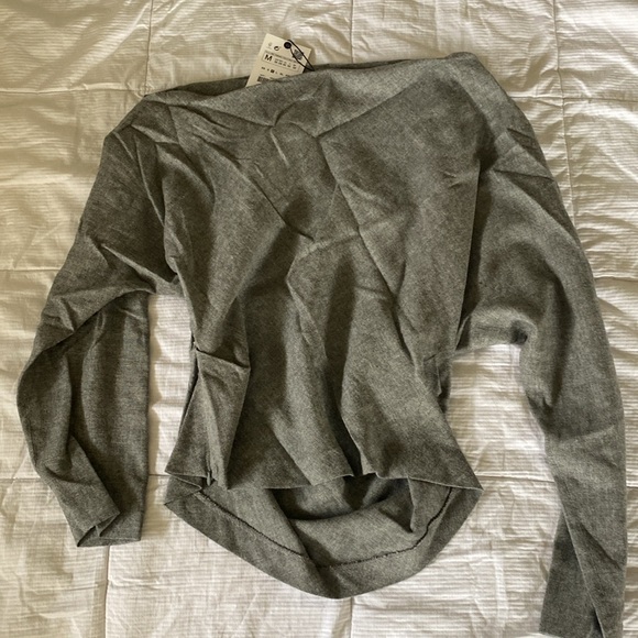 BNWT ZARA off shoulder grey long sleeve top - Picture 6 of 7